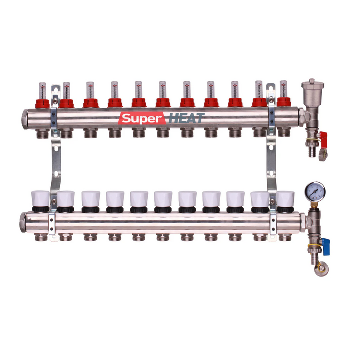 Super Heat 11 Port Manifold With Pressure Gauge and Auto Air Vent