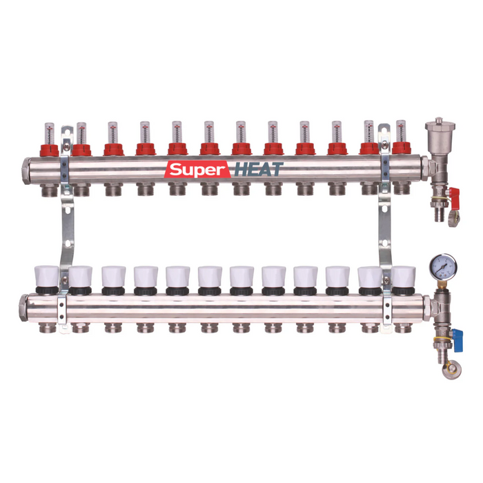 Super Heat 12 Port Manifold With Pressure Gauge and Auto Air Vent