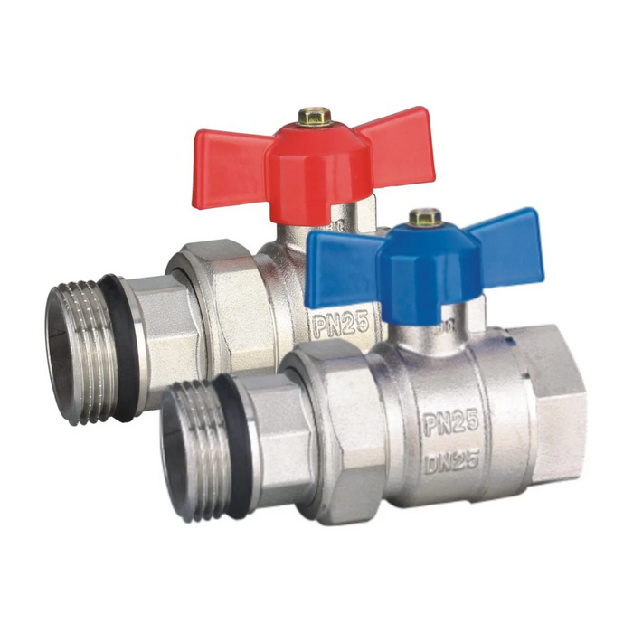 3/4" Ball Valve Set For Blending Valve, Red & Blue (Pair)