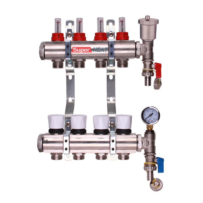 Super Heat 4 Port Manifold With Pressure Gauge and Auto Air Vent