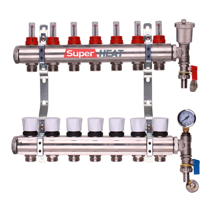 Super Heat 7 Port Manifold With Pressure Gauge and Auto Air Vent